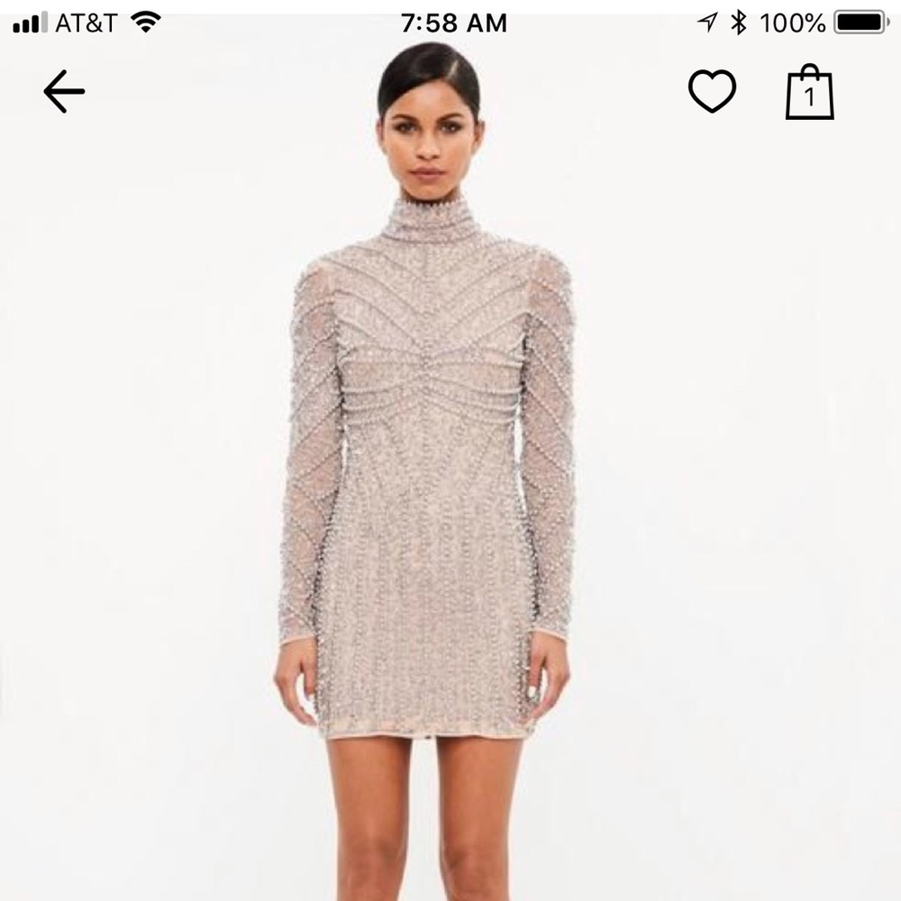 Long sleeve beaded cocktail dress